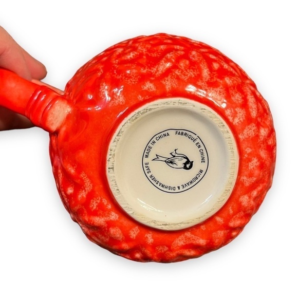 Anthropologie Ombre Mug Textured Interior design Pinch Handle Ceramic Coral Red - Picture 5 of 7